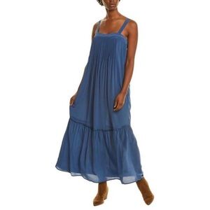 Johnny Was JADE Kalif Silk Pintucked Maxi Dress in Ultramarine Blue $355 Sz L